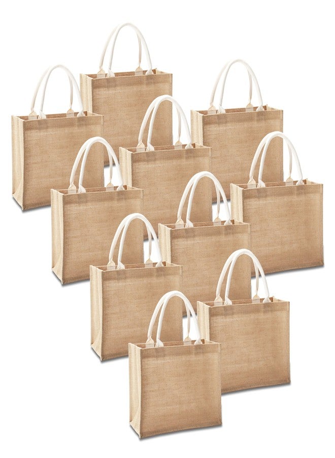 YACEYACE Jute Travel Tote Bags, Set of 10 Burlap Bags, Medium 14.5" x 6.7" x 10.2", Reusable Bag for Party, Wedding, Beach, Bridesmaid - Image 1